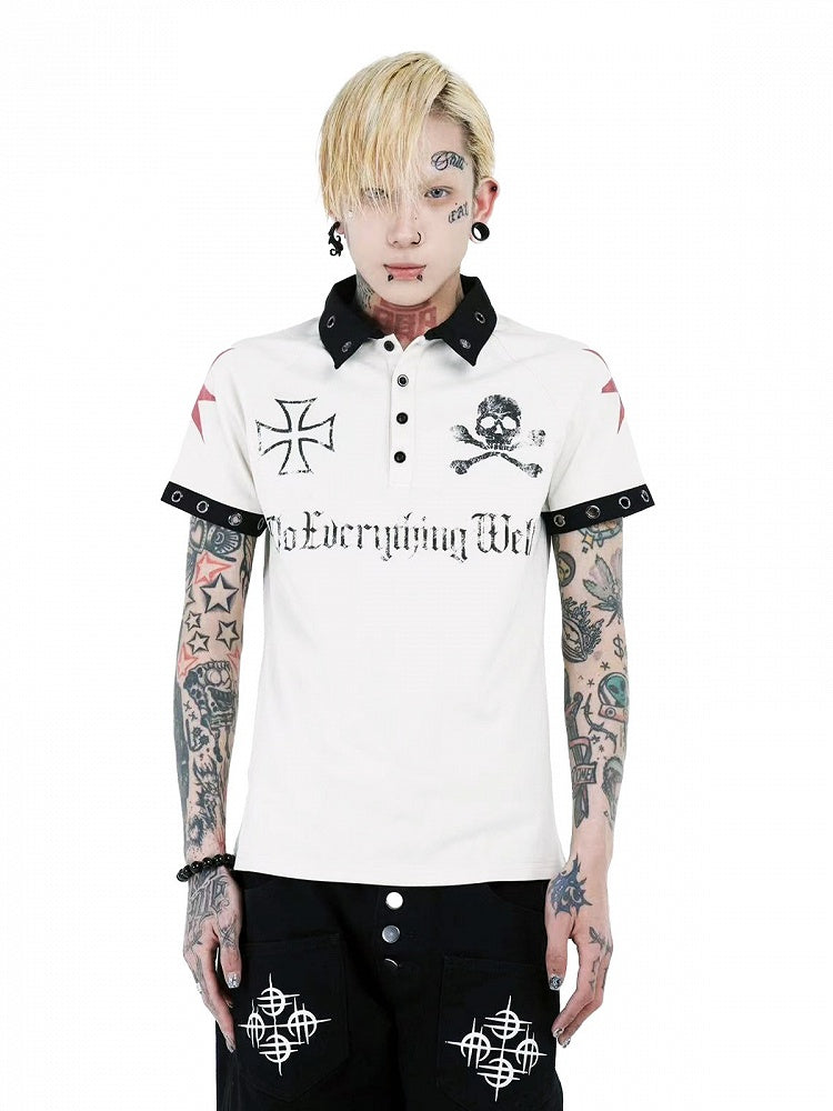 Apricot Jersey Polo Shirt with Skull Print - DETW OnLine
