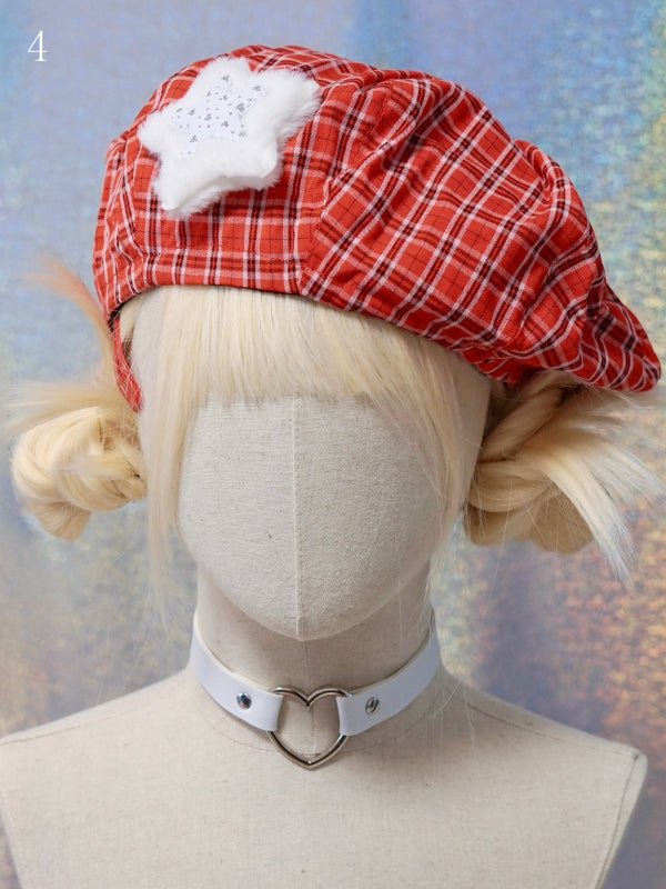 Star Hat 4 Plaid Options Pattern Beret Red Design