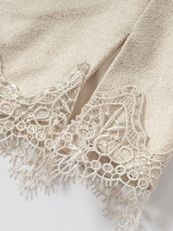 Beige Wing-Embroidered Corset Top with Lace Accents - NO ROMANCE