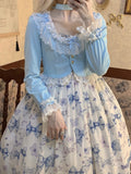 with Cropped Lace Autumn Baby Lolita Blue Cardigan Bow and Accents Trim