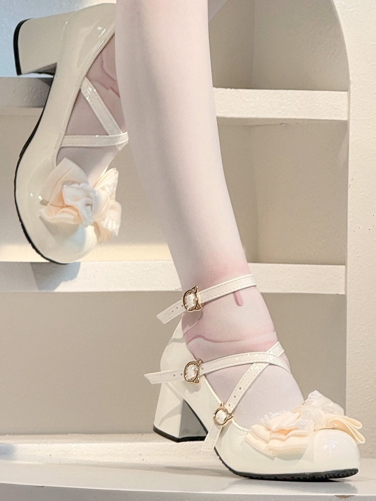 Sweet 5cm Lolita Bow White in - Mid-Heel Accents Janes Marry