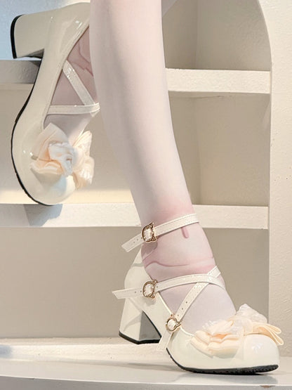 Sweet 5cm Lolita Bow White in - Mid-Heel Accents Janes Marry