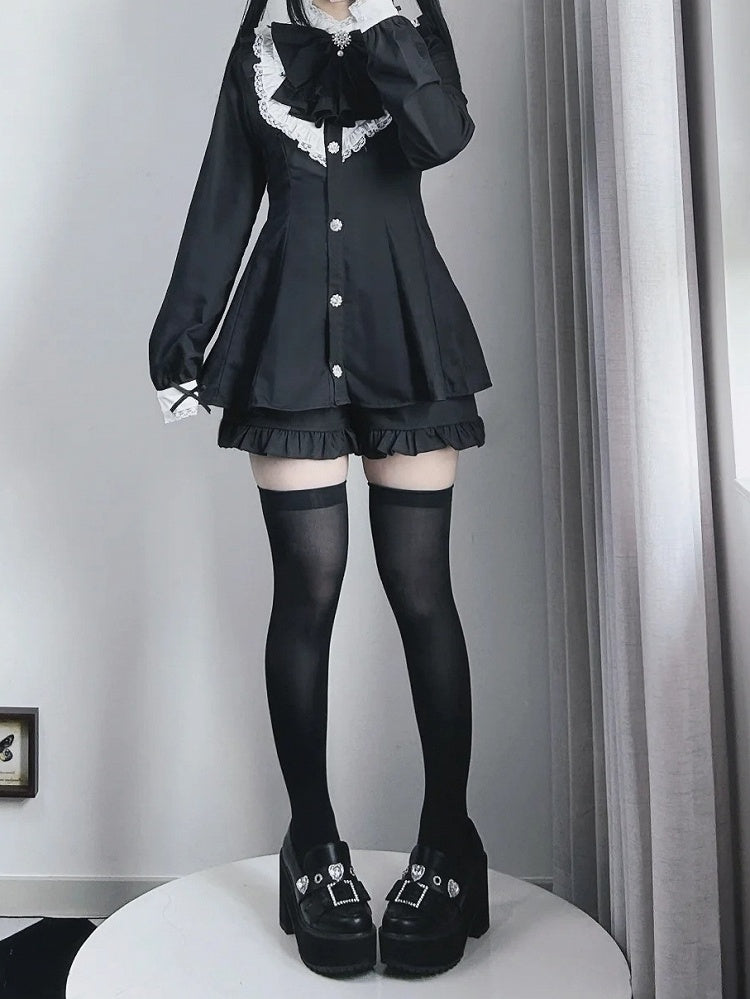 ビッグジライケイ ブラック 取り外し可能なセット ロングリボンドレス+ショーツ ジャボカラー＆スリーブ ミニ