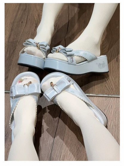 Blue Strawberry-Print Chunky Sandals with Charm Accents - Witch's Night