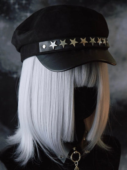Studs Black Details Gothic Star-shaped Hat Beret