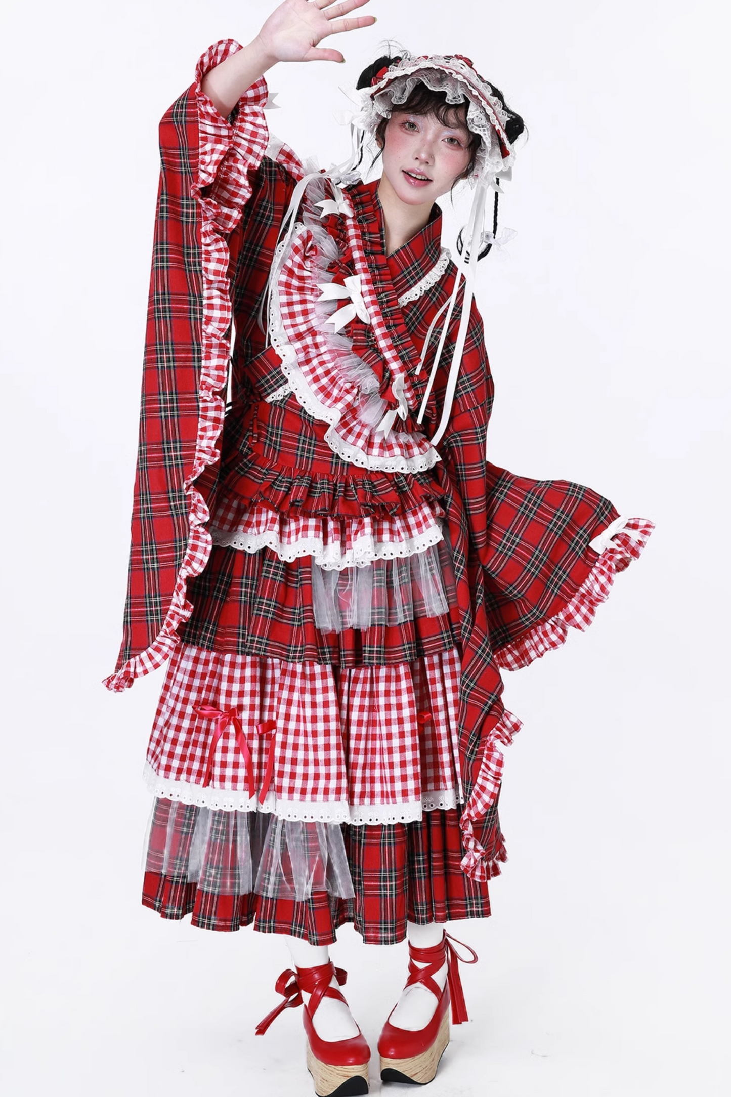 着物風レトロチェックトップス