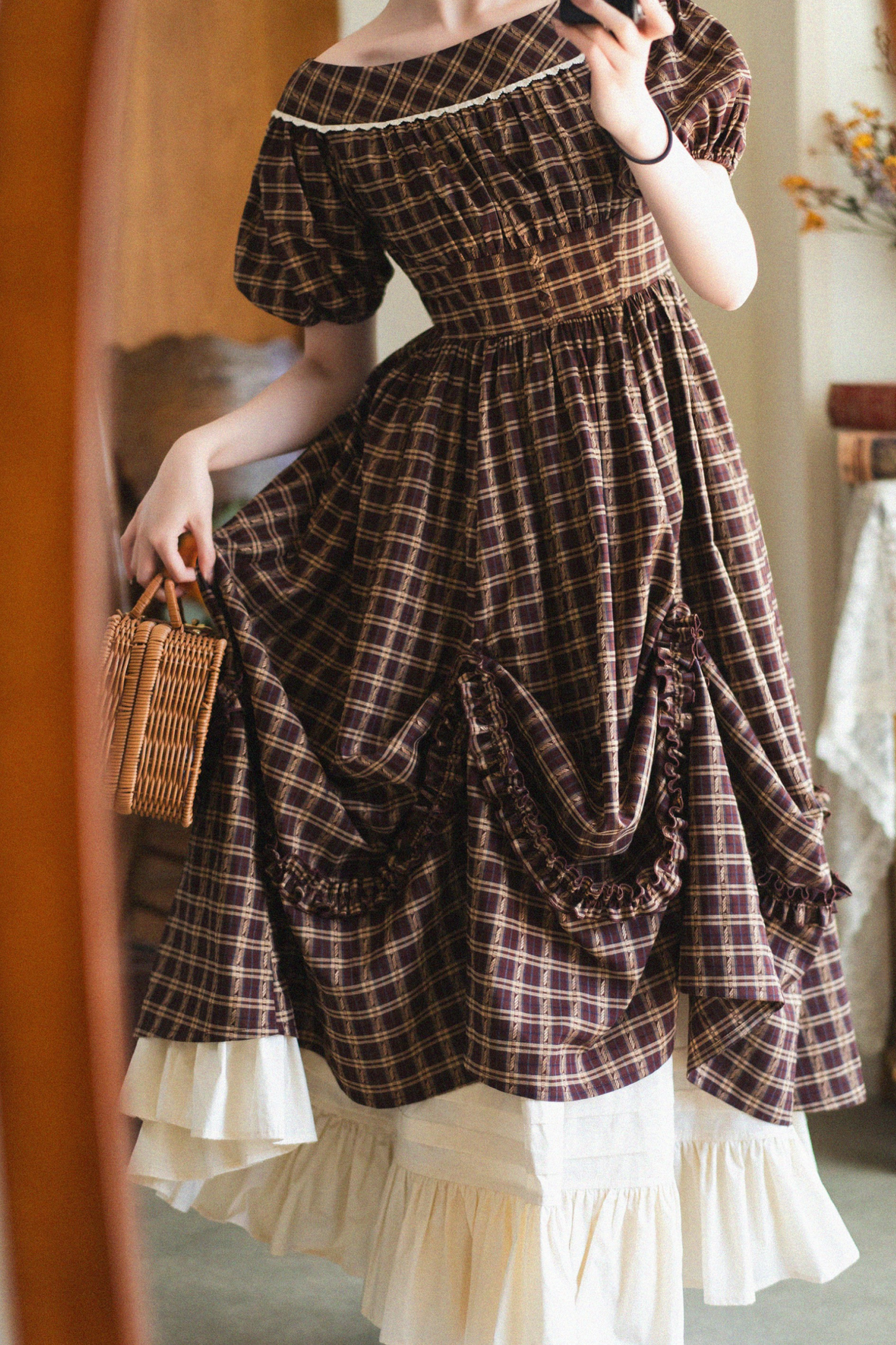 チェックレトロワードロリータペチコートドレスフォレスト+