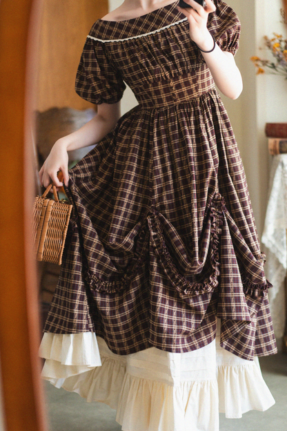 チェックレトロワードロリータペチコートドレスフォレスト+