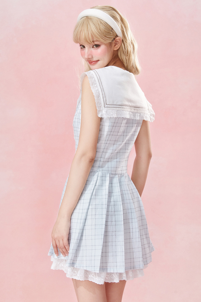 Kleid Karo Nautisch Ärmellos Chic