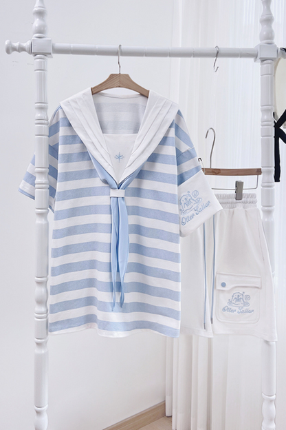 エンジェルハーフカラーセーラーアイテム予約パンツ+サブカルチャートップス近所👼ストライプ