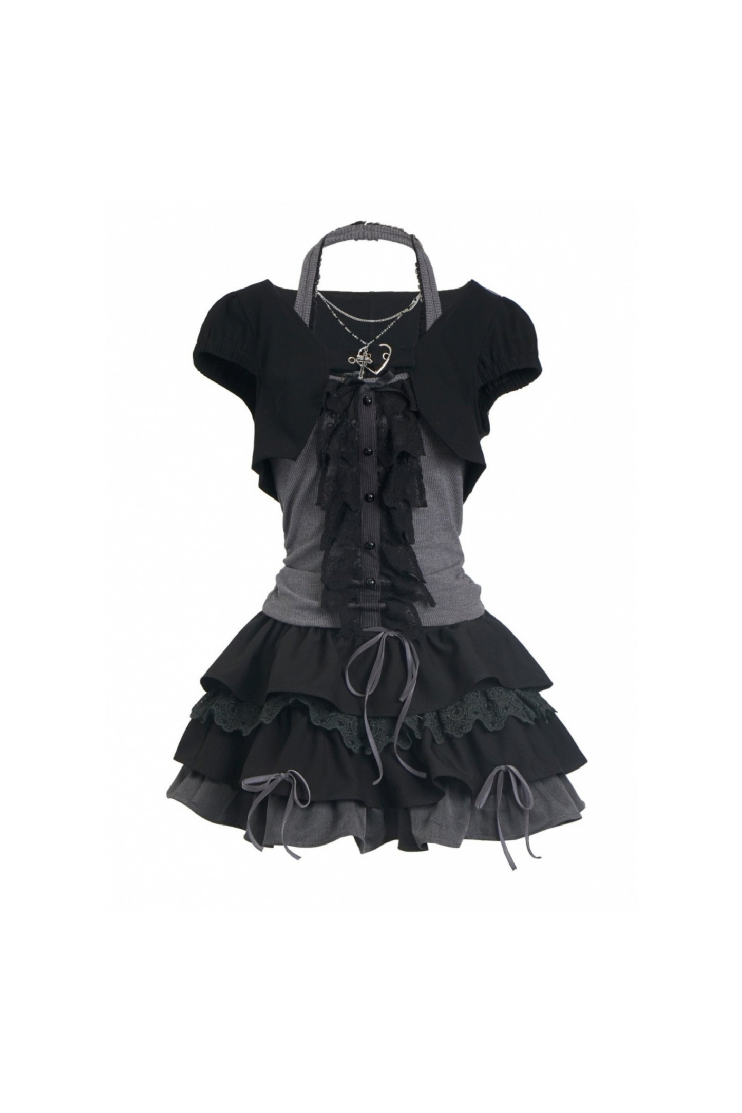 short neck cardigan lace top halter skirt + Vintage