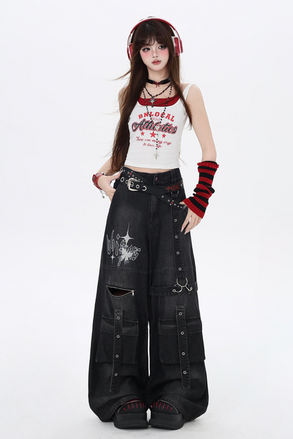 American Two Faux Retro Camisole Hot Letter Girl Print Piece