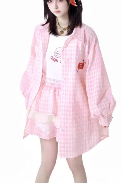 トップケーキ オーバーシャ​​ツ ノースリーブスカート +