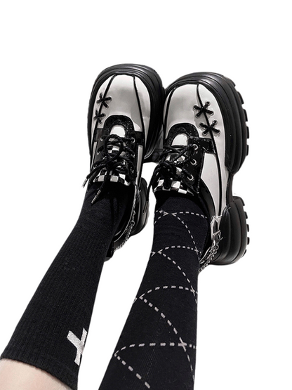 Checkerboard Punk Platform Shoes