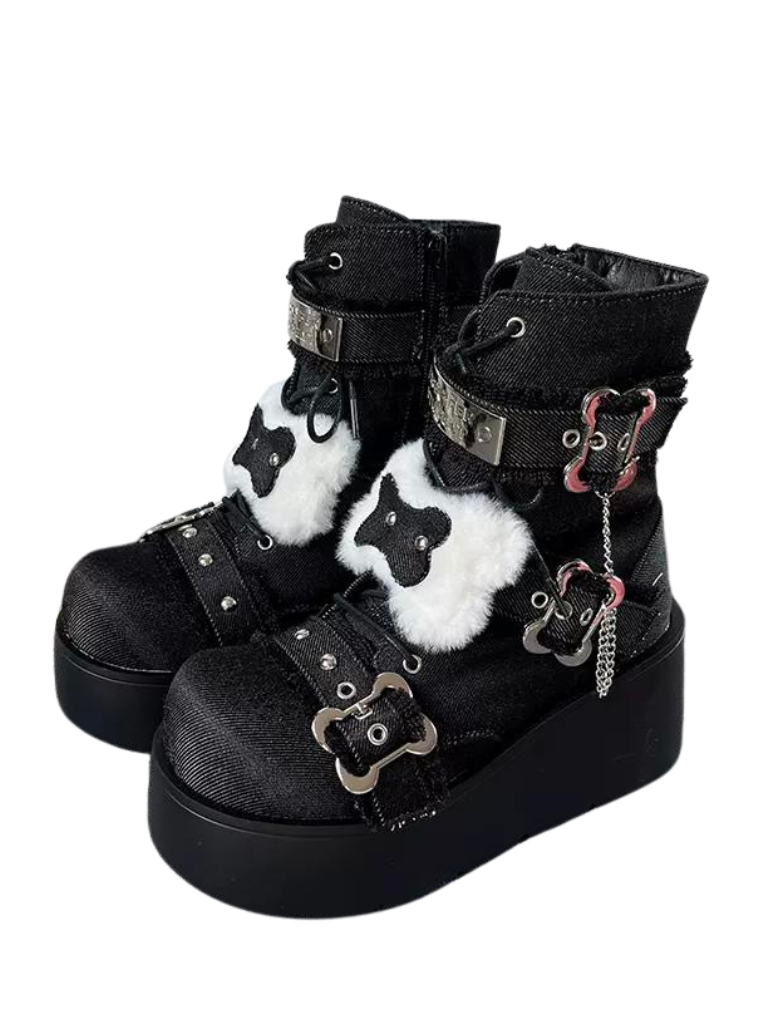 Bone Short Denim Toe Round Small Boots Platform