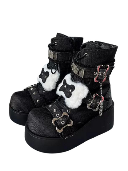 Bone Short Denim Toe Round Small Boots Platform