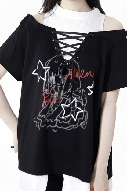 トップパンツイラスト + ガールサブカルチャーレースアップフレア