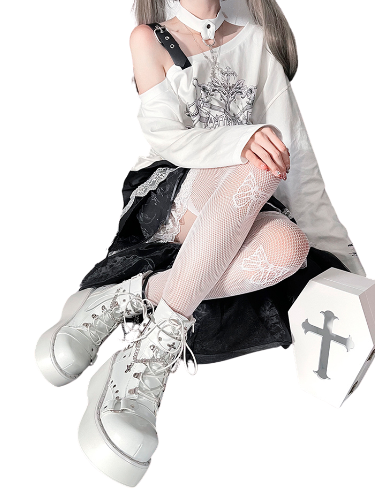 Boots Platform Round Punk Cross Toe