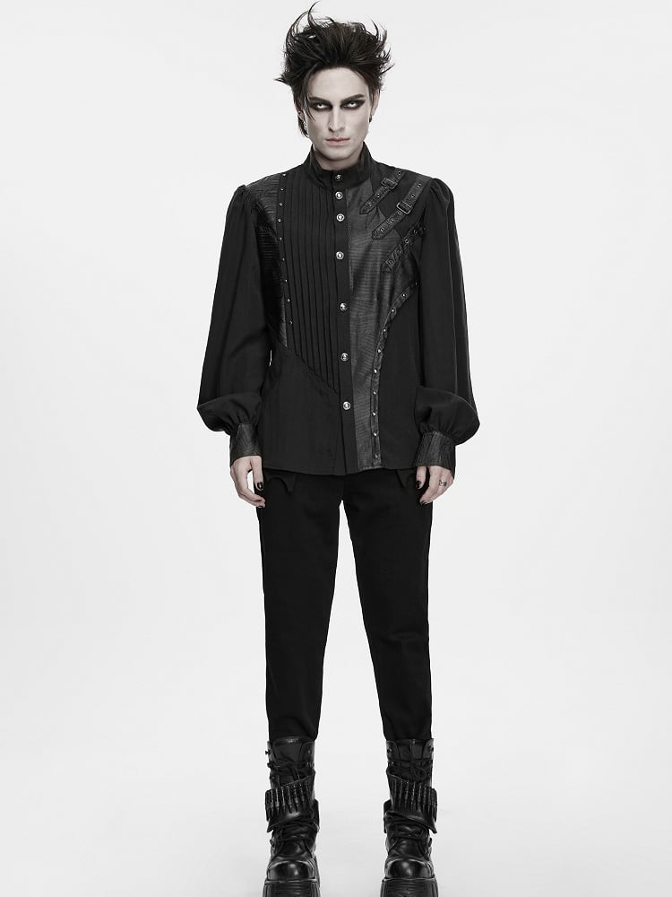 Asymmetrical Black Men's Punk Shirt - Punk Rave