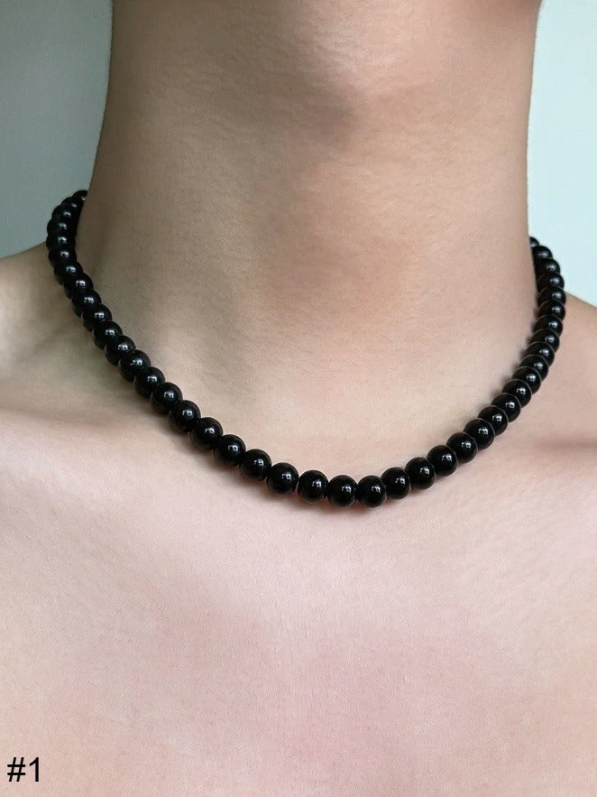 Black Minimalist Beaded Necklace - YSHXS