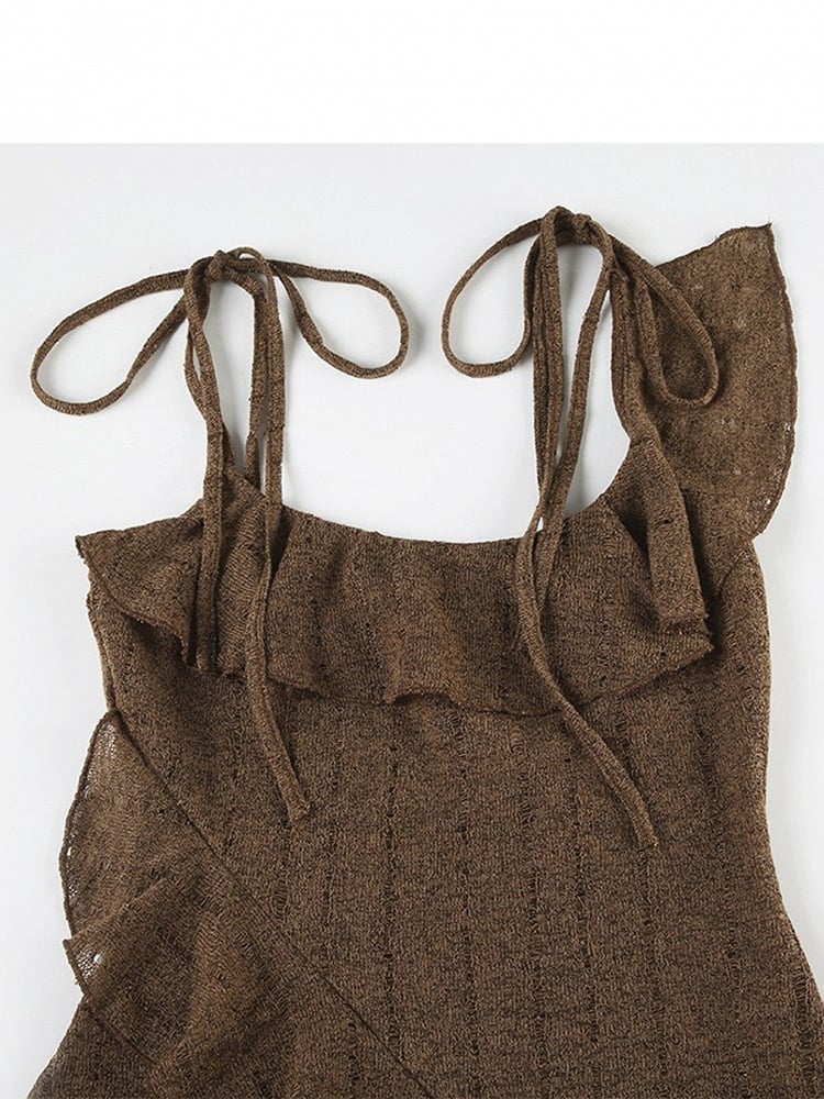 Glockenärmel Saum Weiß Millard Braun + Cardigan Fashion Kleid Asymmetrischer Cami Rock