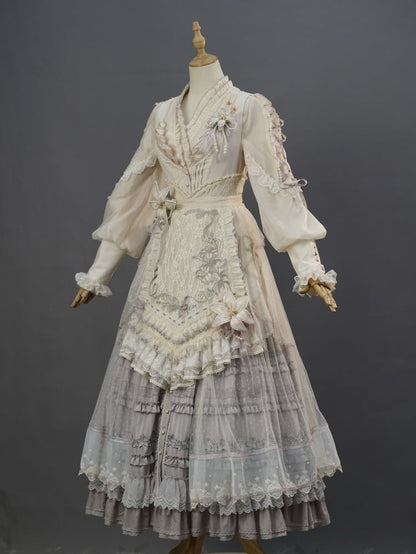 Purple Front Button Placket Lily Embroidery Elegant Classic Lolita JSK Full Set Pink House Fashion