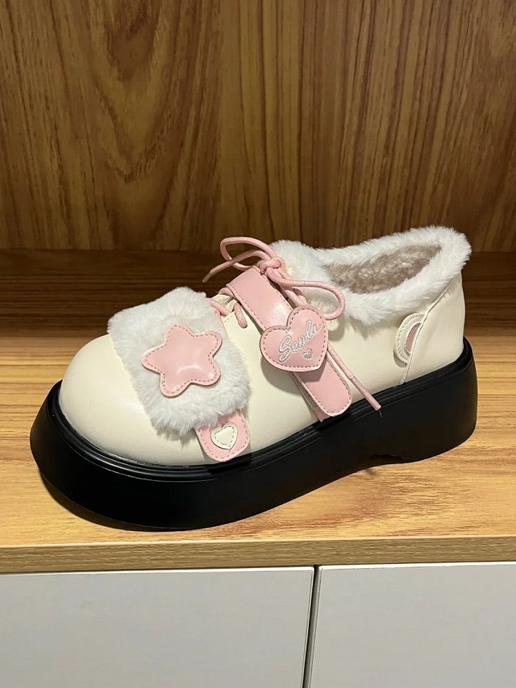 Akzente Riemendesign Winterverschlüsse Beige Star Lolita Klettverschluss Rosa Fleecefutter Sweet Heart Gemütliche Plateaus mit