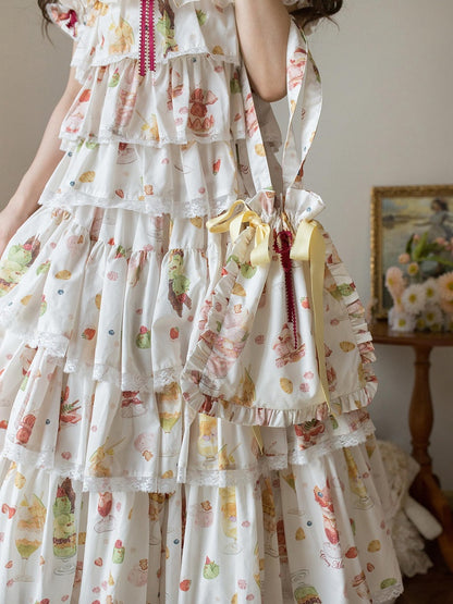 グリーンクリームバッグプリント / ハンドデザート