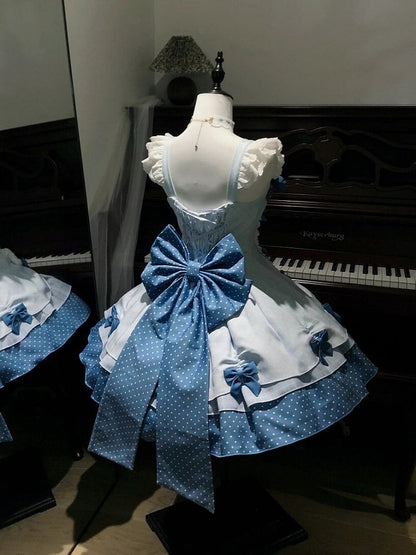 Blue Polka Dot Ruffled Sweet Lolita Jumper Skirt - Sweetheart Dream