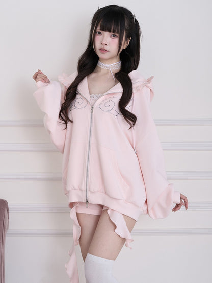 Pink Shorts with Cross-Shaped Rhinestone Design - No Genki