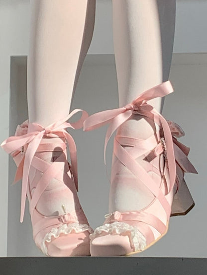 with Detachable Square Janes - Heel Harness Ankle Toe Pink Mary Elegant Ballet Lolita