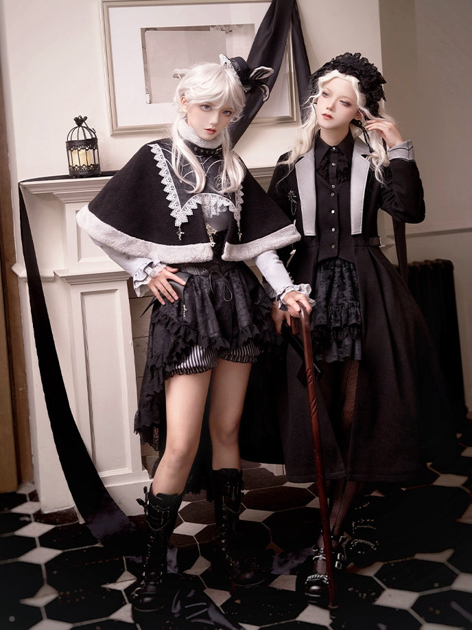 Cross Charms Spider Web Plush Neckline Cape