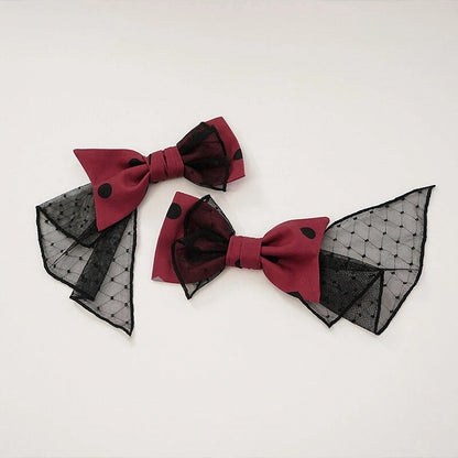 Purple Lolita Polka Dot / Hairclip Bowknot Red Pink