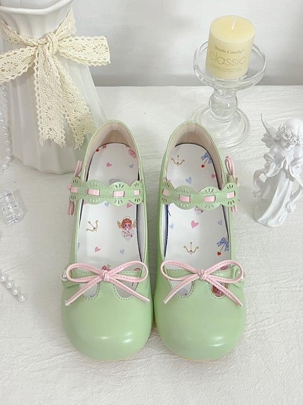 Top mit Perlen besetzter Apfel-Lolita mit Schleife, grün, geknotet, runde, verzierte Spitze
