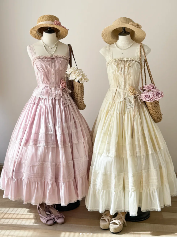 Pink Sleeveless Lace Top with Floral Belt and Skirt - Penny House