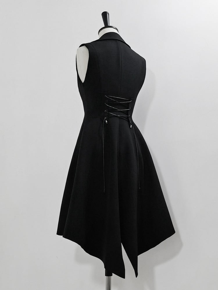 Black Ouji Lolita Lace-up Closure Long Waistcoat