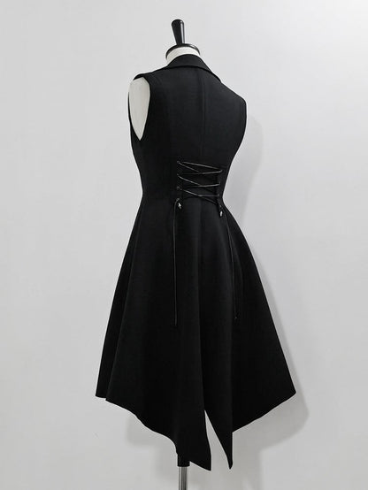 Black Ouji Lolita Lace-up Closure Long Waistcoat