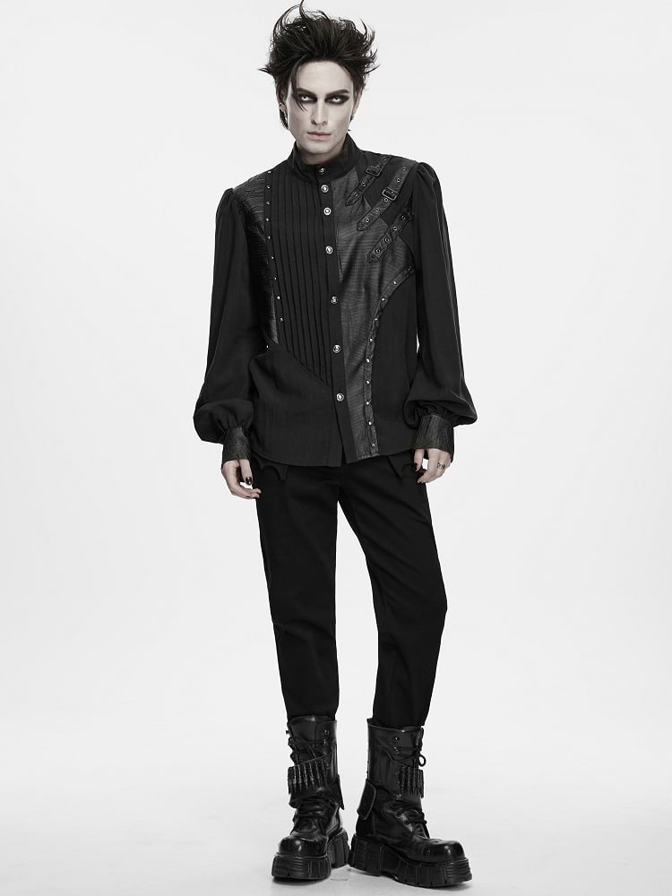 Asymmetrical Black Men's Punk Shirt - Punk Rave