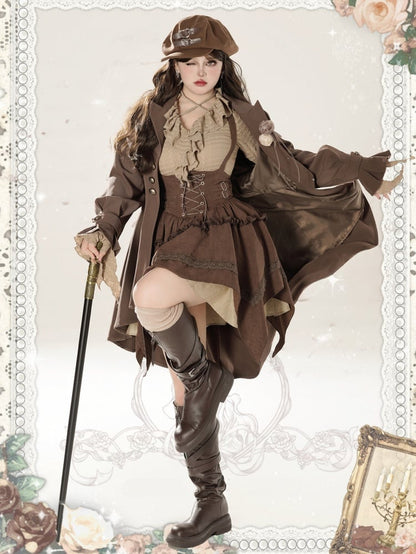 プラスサイズ ブラウン ハイローヘムラインコート