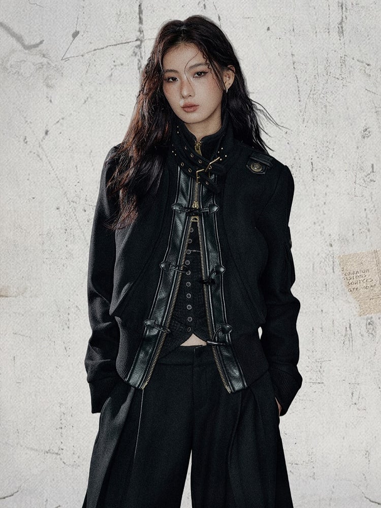 Jacket Closure Black Zip Toggle - Mock Neck Vintage