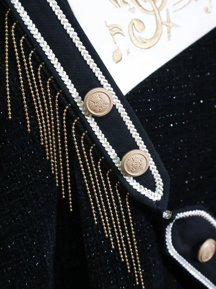 Set-Schwarz Schwarz Glitzernden Stil Ouji Waffel Preppy Mode Volle
