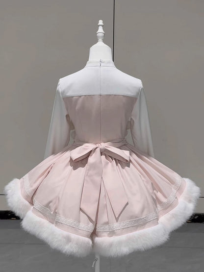 Sleeves Long Two-pieces Sweet OP Winter with Cuffs Dress Hemline Plush Fake Pink Lolita and