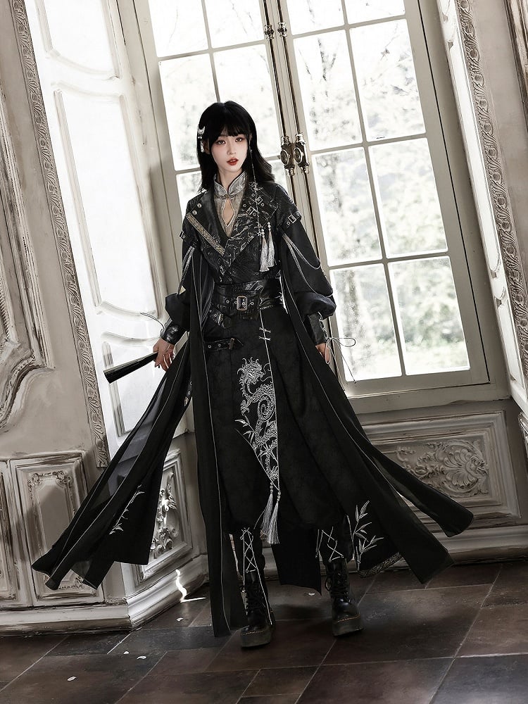 Dragon-Embroidered Han Ensemble with Corset & Trousers - Unknown Star