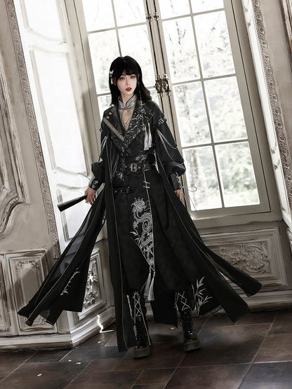 Black Shawl-Collar Jacket with Tassel Details - Unknown Star