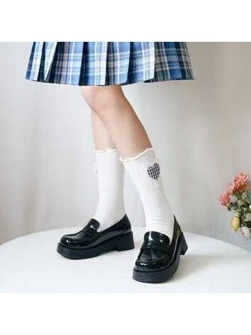 Black Square Toe JK School Polished Thick Sole Shoes - MUMA Lolita