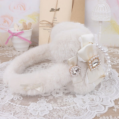 3 Earmuffs Bowknot Plush Options Jirai Rhinestone Pearl Color Kei