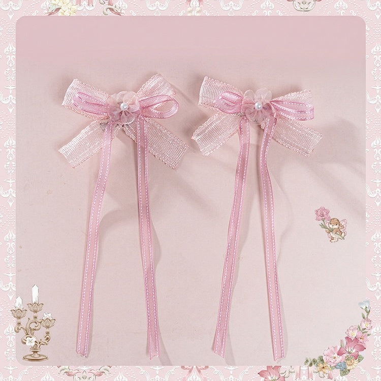 Pink Bow Sweet Lolita Hairclip with Floral Center - Honey Machine
