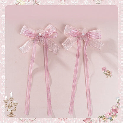Pink Bow Sweet Lolita Hairclip with Floral Center - Honey Machine