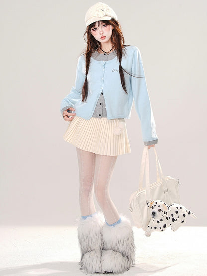 Blue/Dark Grey Fake Two-piece Cardigan