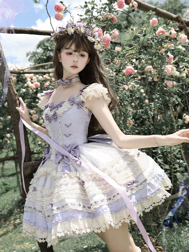 Skirt Accents Purple Dress Waist Jumper Lolita Bow Boned Ballercore